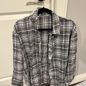 Gray and White Plaid Flannel Shirt